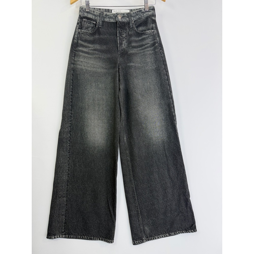 Rag & Bone Miramar Wide Leg Pants Women 24 Black Acid Wash High Rise RC5A25H7MPO